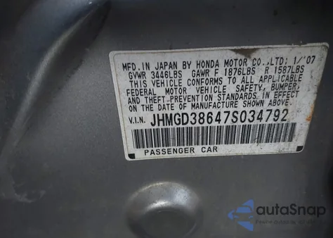 2007 Honda Fit Sport из США, поврежденный, VIN JHMGD38647S034792